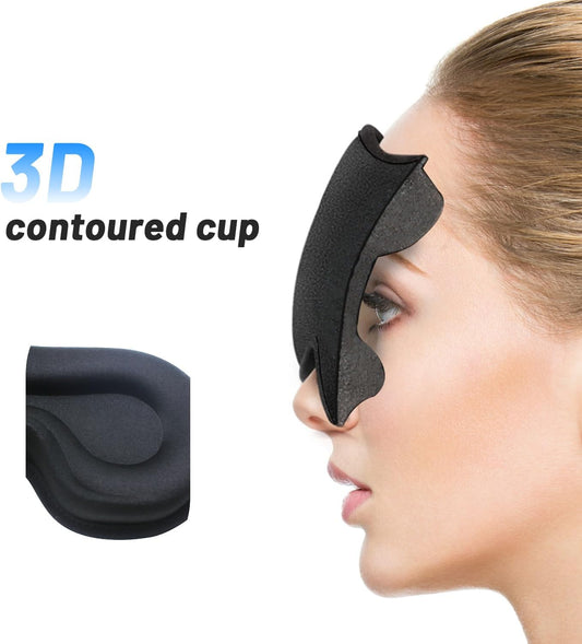 Sleep Mask for Side Sleeper, Upgraded 3D Contoured Cup Eye mask Blindfold for Man Women, Block Out Light, Eye mask with Adjustable Strap, Breathable & Soft for Sleeping, Yoga, Traveling (Black)