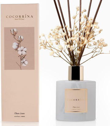 Cocorrína Reed Diffuser Set, 6.7 oz Clean Linen Scented Diffuser with Sticks