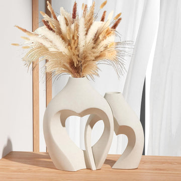 White Vases for Decor, Heart Shaped Ceramic Vase Set of 2